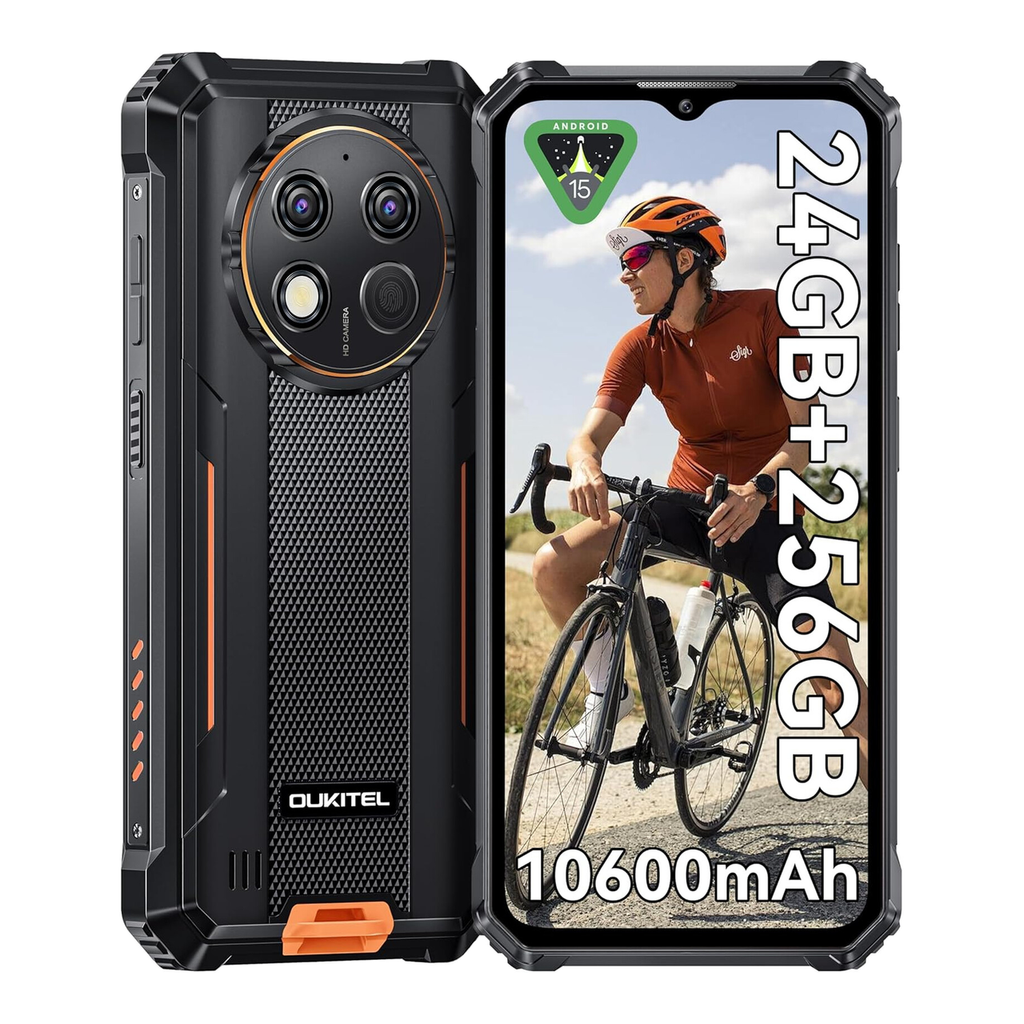 OUKITEL G1 Orange Téléphone Robuste 6,52 Pouces 10600 mAh Grande Batterie Caméra 48 MP (24+256 Go) Double SIM, NFC