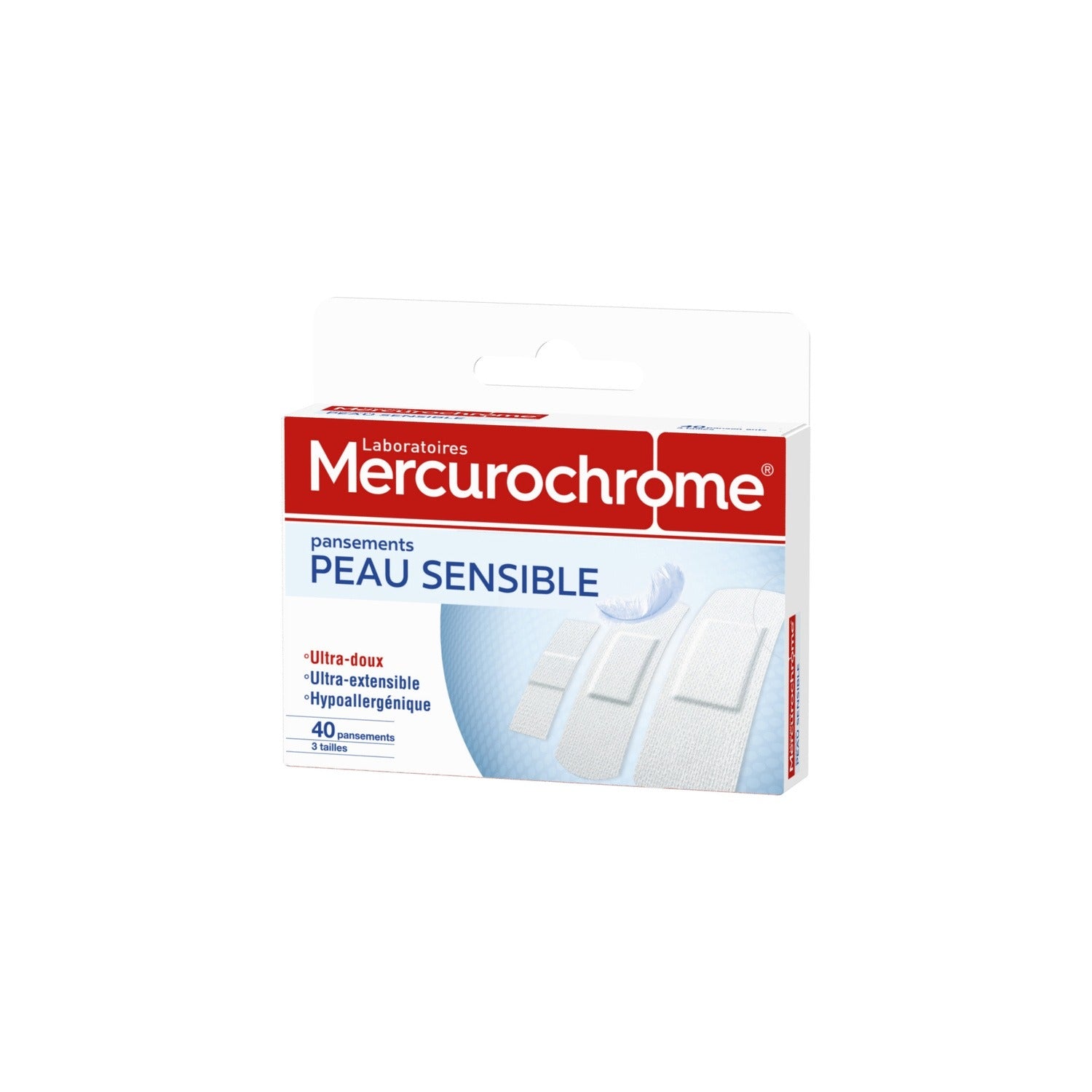 MERCUROCHROME Pansements Peau Sensible Ultra Doux Ultra-extensible Hypoallergénique X40
