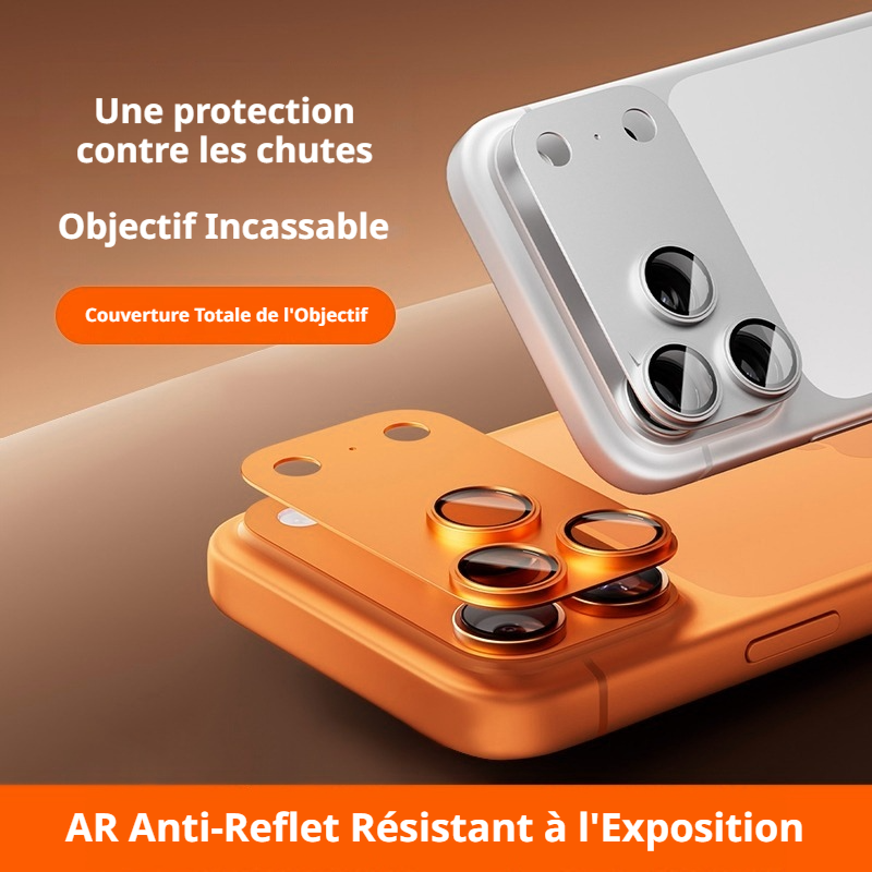 Protection d’objectif pour iPhone 17 Pro Max, haute transmittance, alliage métallique, anti-choc, orange, 1 pièce