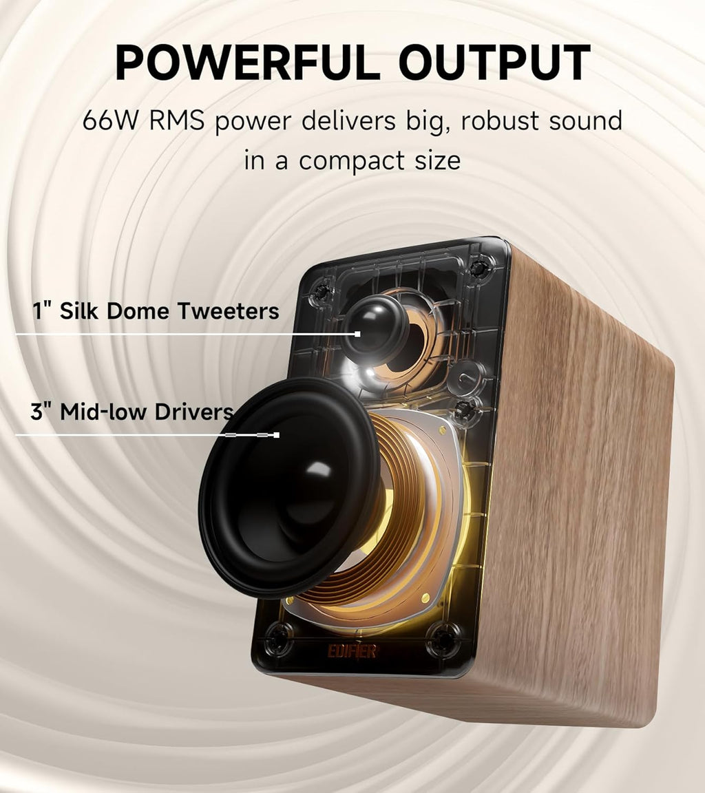 EDIFIER M60 Enceinte multimédia Bluetooth 5,3, 66 W RMS, Audio haute résolution et audio sans fil haute résolution, LDAC, Haut-parleur médium-grave 3 pouces et tweeter 1 pouce