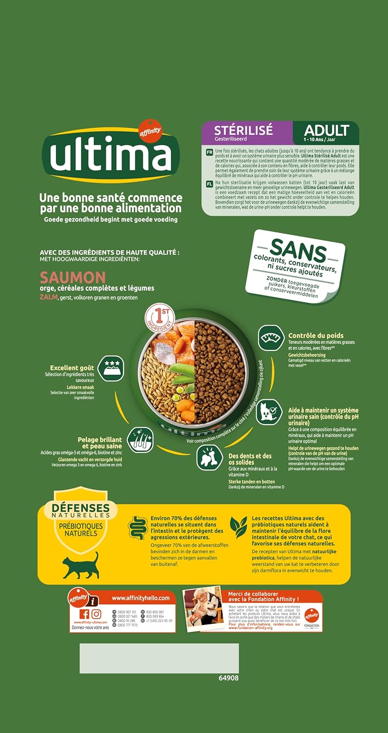 ULTIMA Nourriture pour Chat Adulte Stérilisé au Saumon - Pack 8 x 1,5 kg