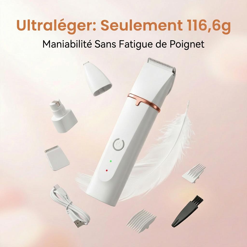Blinkit Tondeuse électrique silencieuse pour animaux Blanc Mini 4 niveaux Étanche Longue autonomie Tondeuse à poils en céramique ZCC162