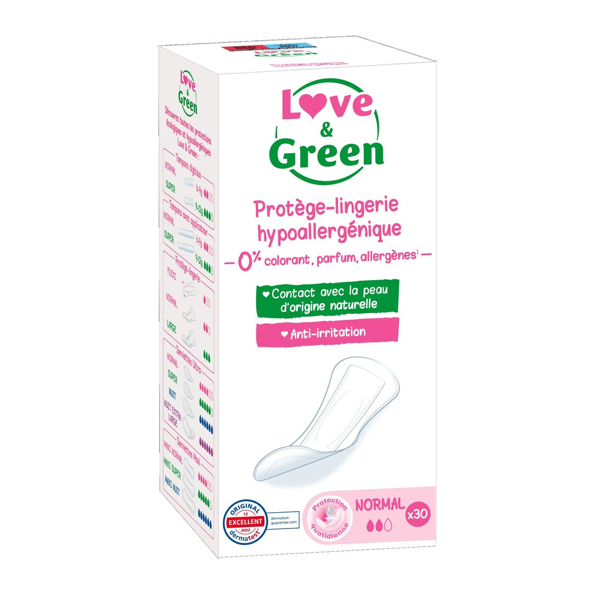 LOVE & GREEN Protège-slips Normal, Hypoallergéniques et Écologiques, 30 Protège-slips