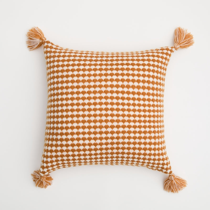 MEROPE, Housse de coussin en acrylique tricoté/gaufré, 50x50 cm, orange/blanc, 1 pack