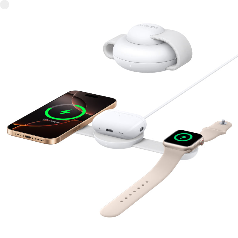 Anker MagGo station de charge sans fil 3 en 1, compatible MagSafe, certifiée Qi2 15W, chargeur de voyage pliable, pour iPhone 17/16/15/14, AirPods, Apple Watch (chargeur USB-C inclus)