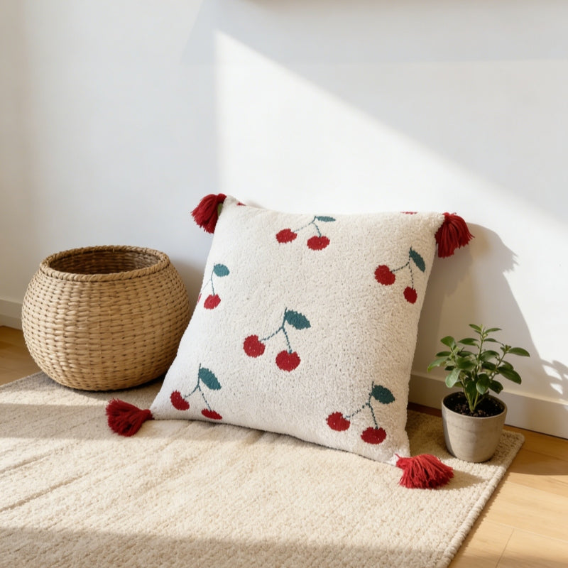 MEROPE, Housse de coussin en tricot acrylique sherpa, 50x50 cm, cerise, 1 pack