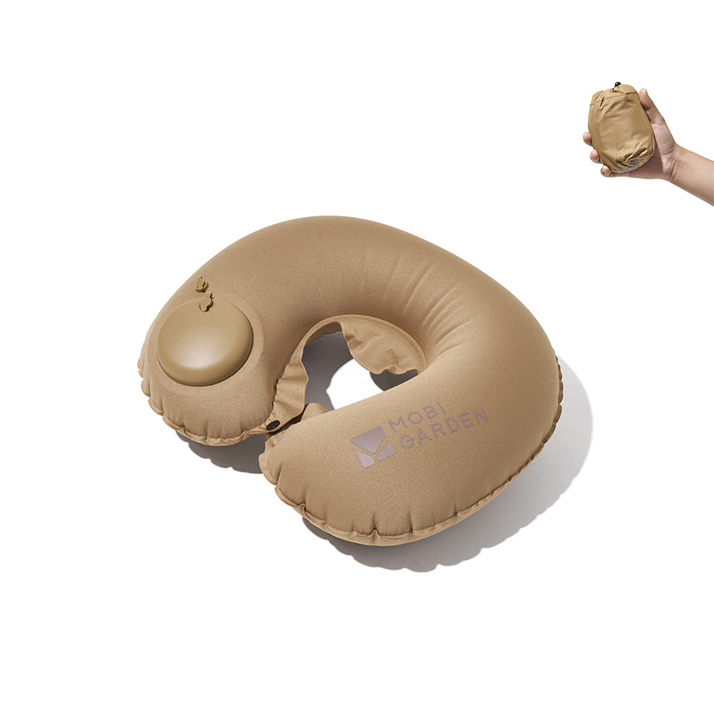 Mobi Garden, Oreiller cervical en forme de U gonflable par pression, oreiller de voyage doux et confortable pour voiture et camping, sable, conception portable pour un rangement facile