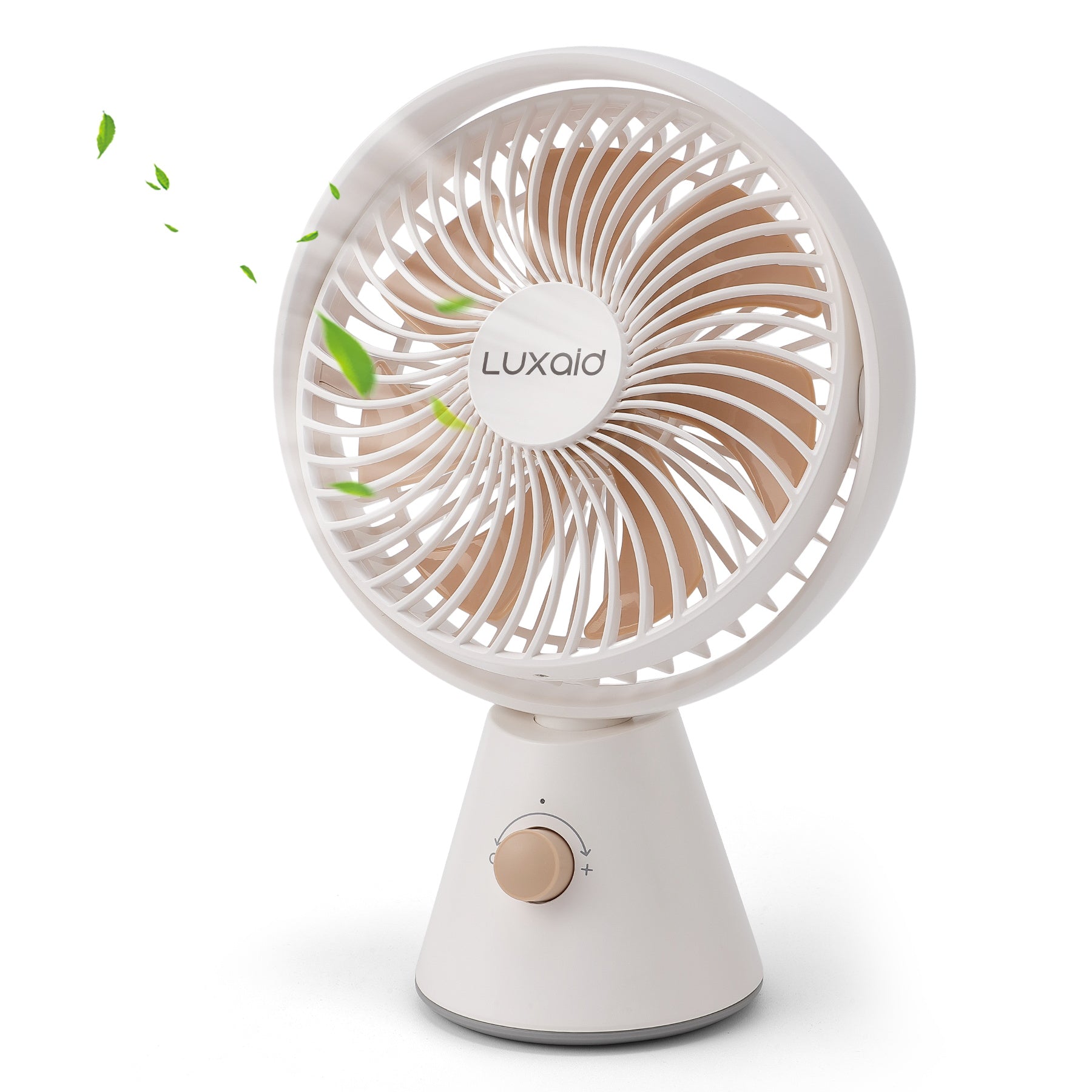 Luxaid Ventilateur de bureau portable, batterie 4000 mAh , oscillation manuelle verticale à 180° + oscillation automatique horizontale à 90°, 7 pales