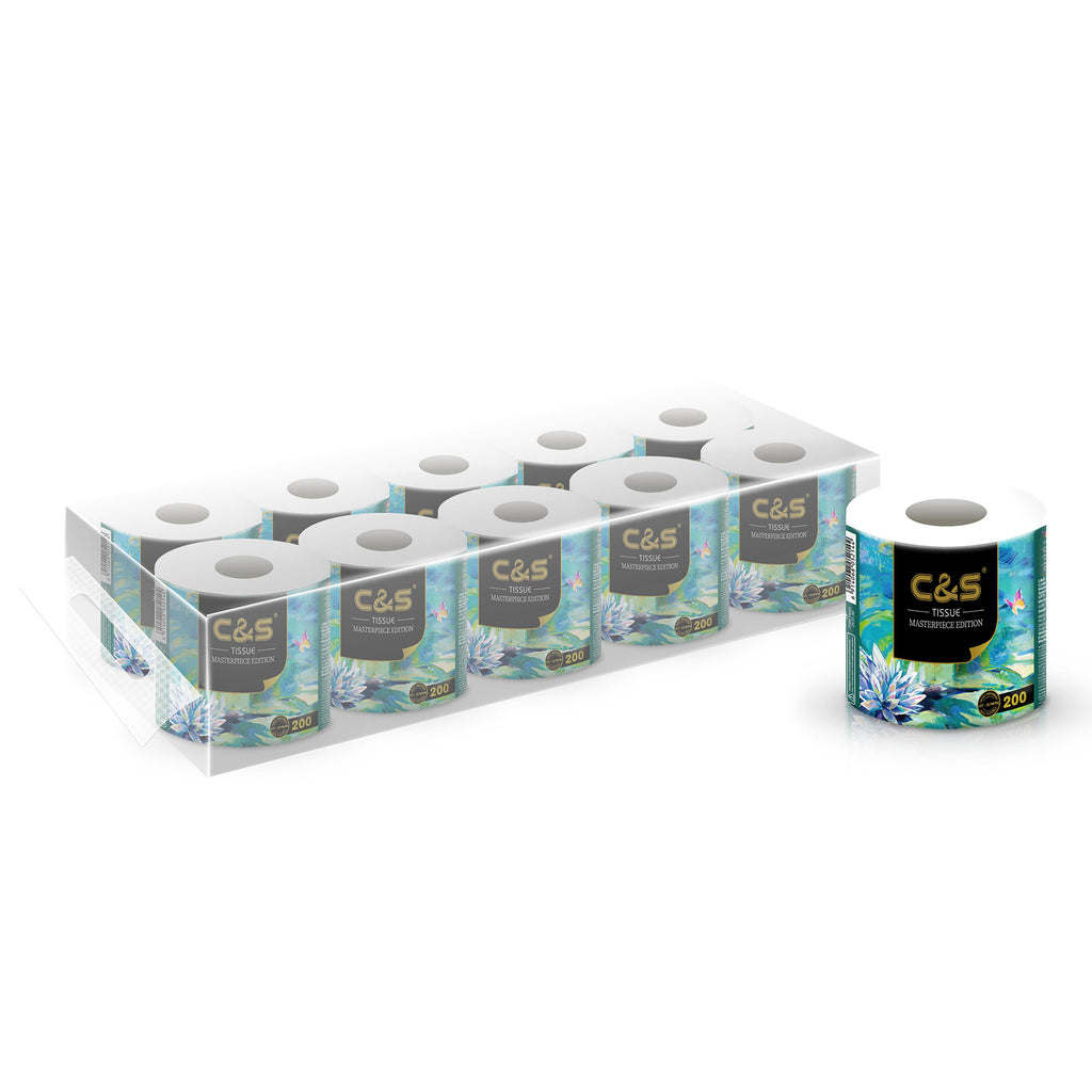 C&S Papier toilette 4 plis, motif peinture à l'huile, 200 g, doux et résistant - 10 rouleaux