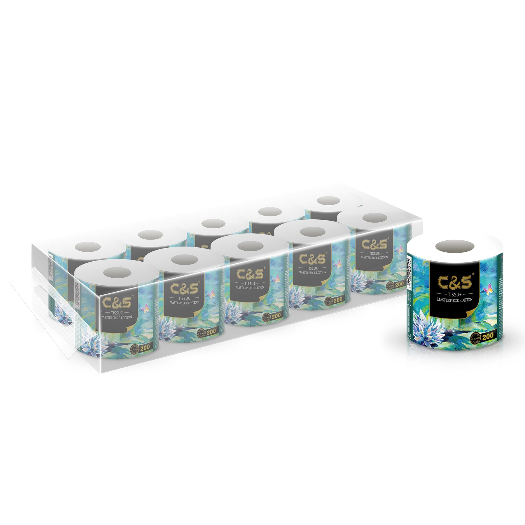 C&S Papier toilette 4 plis, motif peinture à l'huile, 200 g, doux et résistant - 10 rouleaux
