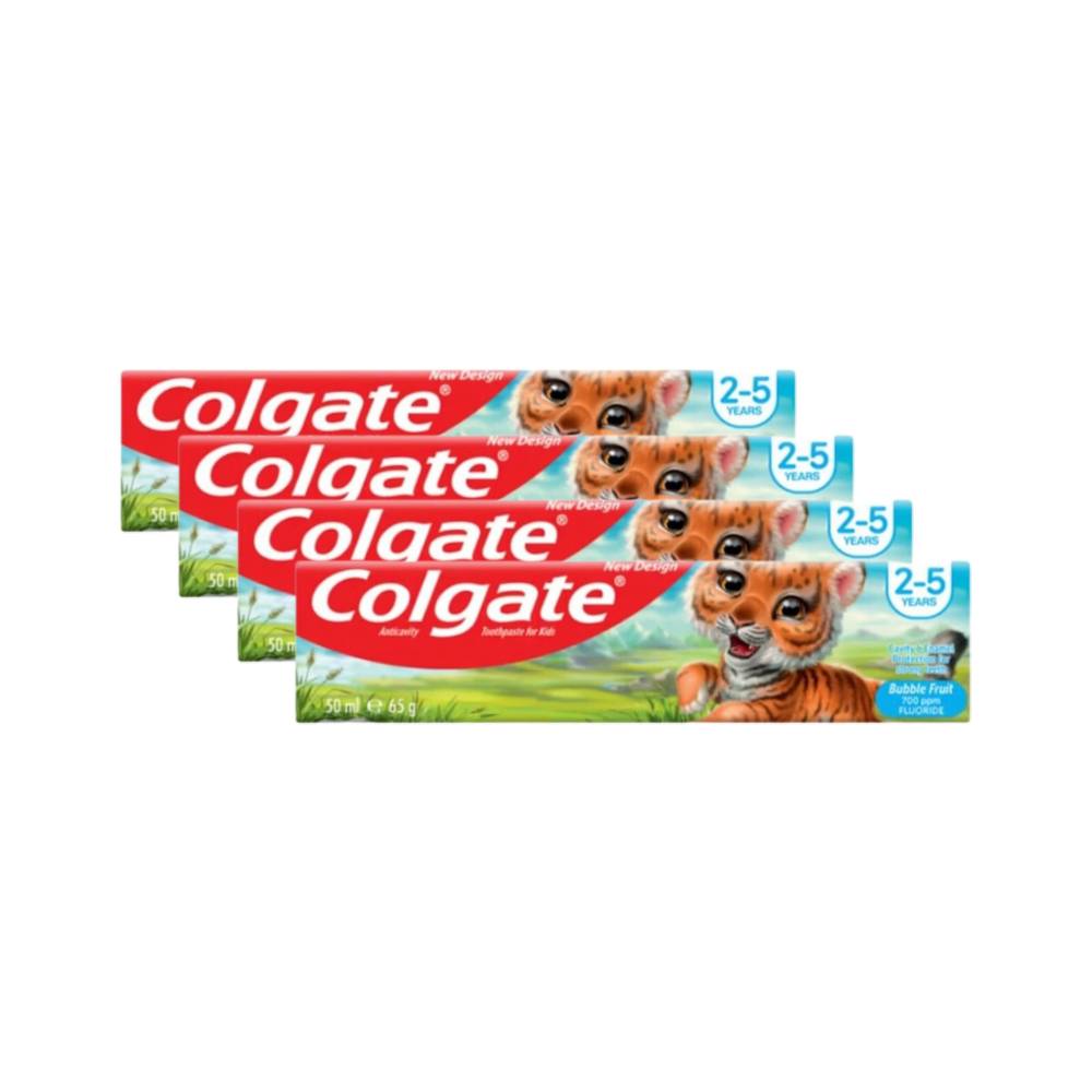 COLGATE Kids Toothpaste Bubble Fruit Flavour - 50ml - Pack of 4 (4 x 50ml = 4 tubes)