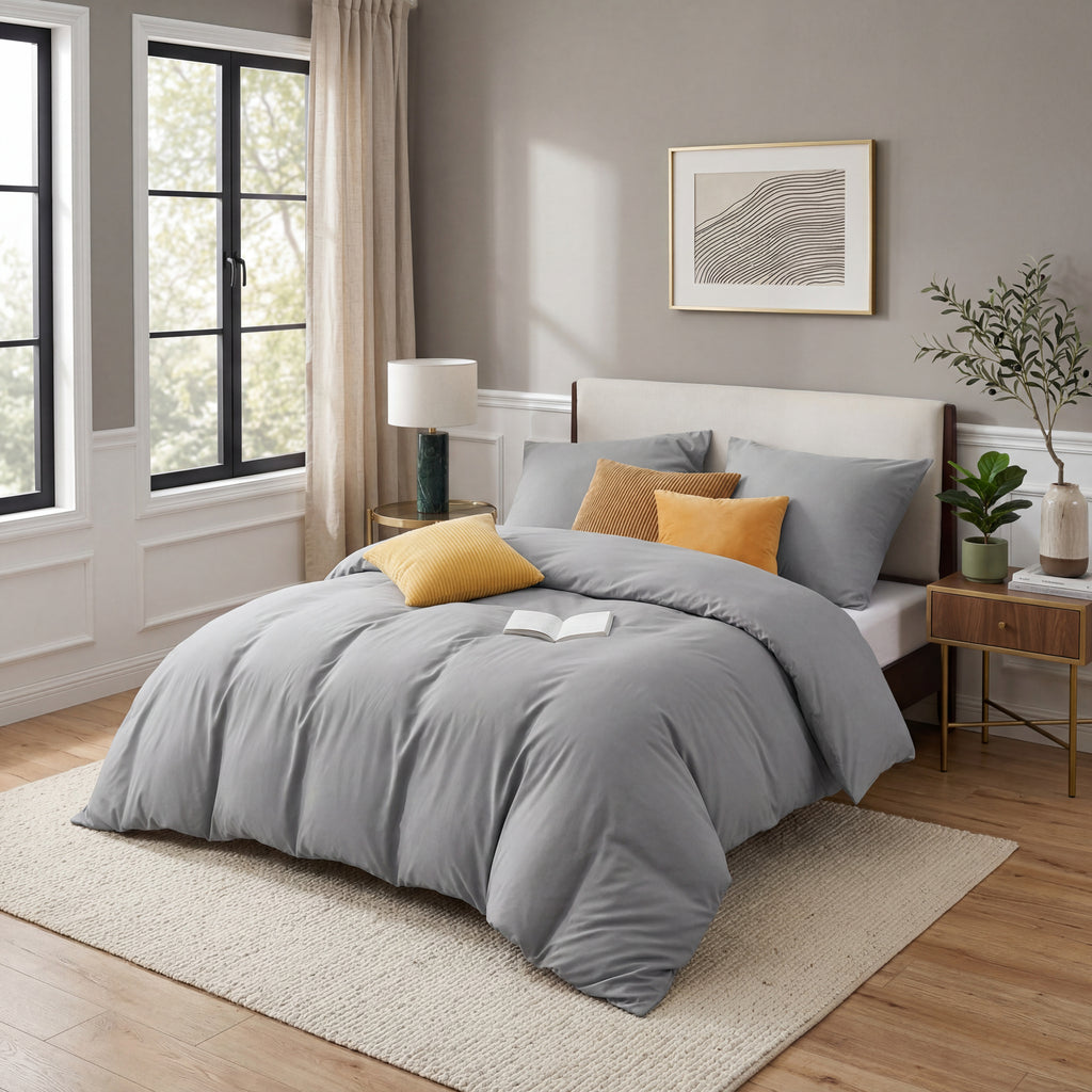 Parure de lit 4 pièces 135 x 200 cm - Gris - 2 housses de couette 135 x 200 cm et 2 taies d'oreiller 80 x 80 cm - Certifié Öko-Tex - En microfibre de 90 % de polyester