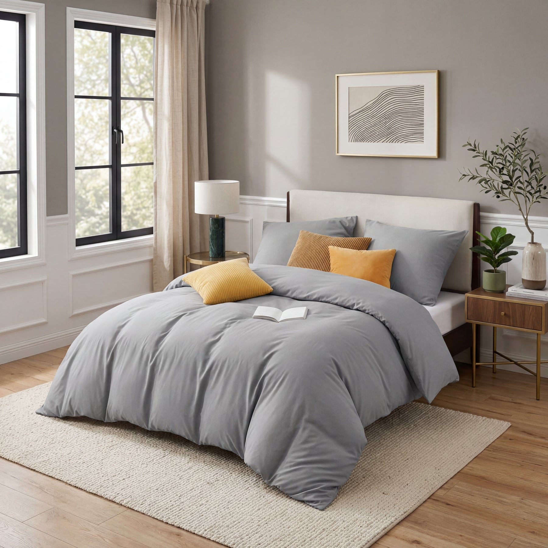 Parure de lit 4 pièces 135 x 200 cm - Gris - 2 housses de couette 135 x 200 cm et 2 taies d'oreiller 80 x 80 cm - Certifié Öko-Tex - En microfibre de 90 % de polyester