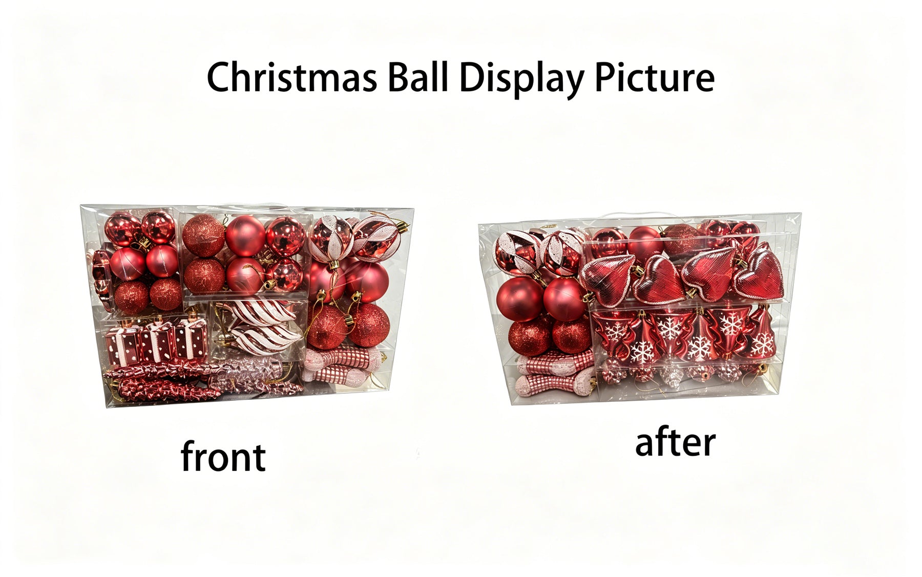 Ju7cer Lot de 72 boules de Noël, avec sapin de Noël, boules de Noël en forme de cœur, chaussettes de Noël, boules de Noël, pour la décoration du sapin de Noël, décoration de fêtes, rouge