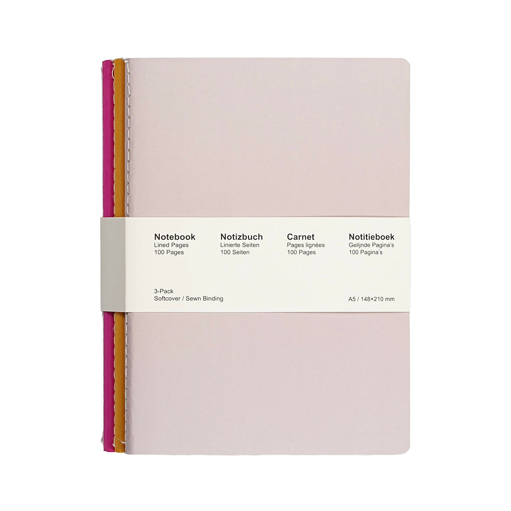 Jubiluu Lot de 3 carnets cousus A5 à couverture souple, 50 feuilles papier offset 80 g, journal ligné crème classique pour école, bureau, tenue de journal ou prise de notes quotidienne, Pastel vif