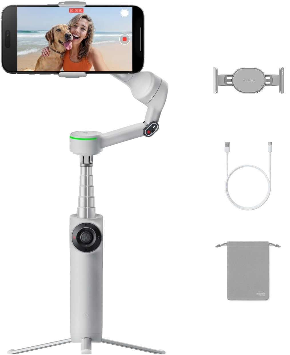 Insta360 Flow 2 Pro AI Tracker Bundle Gris - Stabilisateur pliable pour smartphone avec IA, suivi dans plus de 200 applications avec DockKit, tracker IA, suivi multi-personnes, suivi à 360°