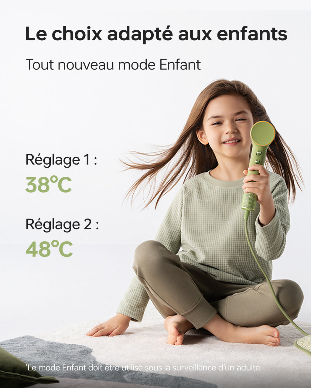 Laifen mini sèche-cheveux, ions négatifs avec moteur sans balais (110 000 tr/min), séchage rapide, sèche-cheveux de voyage silencieux (vert)