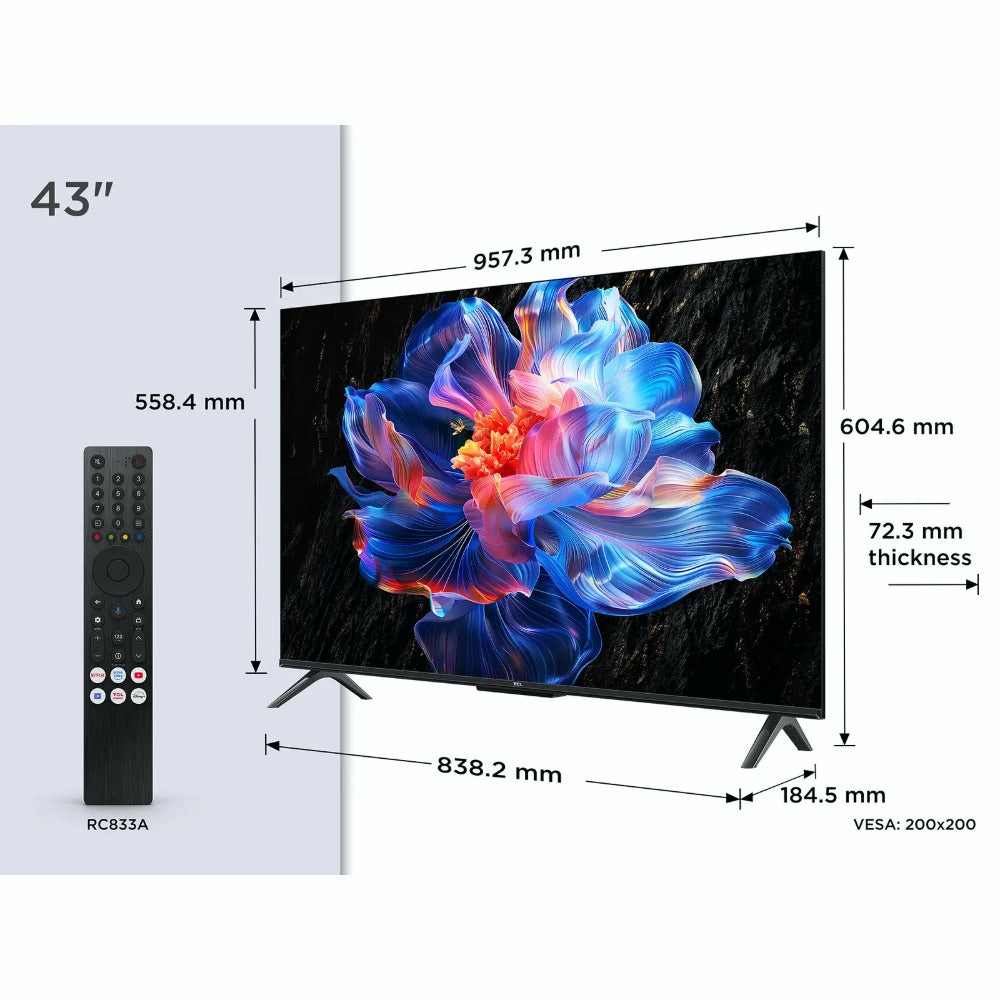 TCL 43V6C Téléviseur Smart TV 4K Ultra HD avec prise en charge HDR10+, dalle HVA et Dolby Vision - 43 pouces