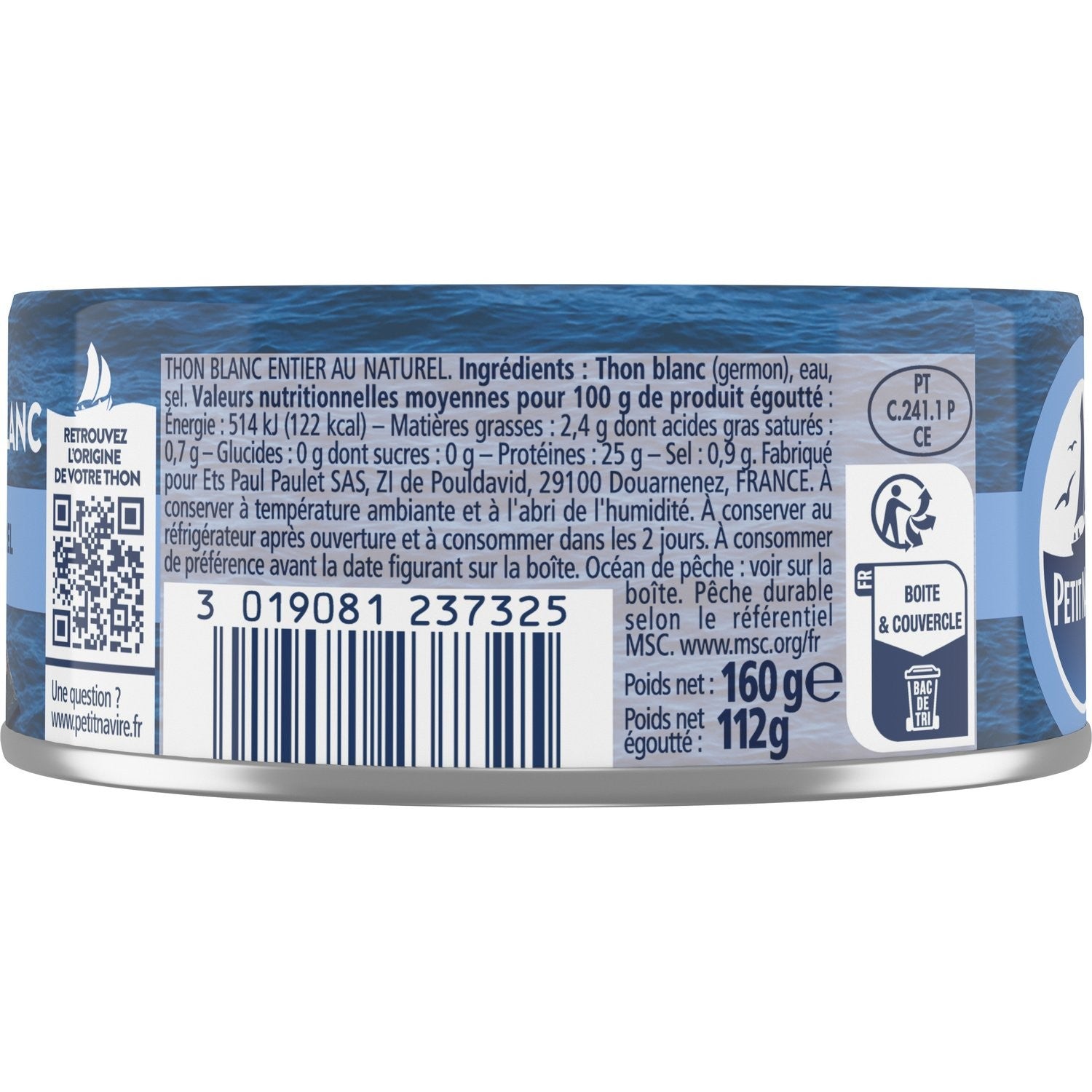 PETIT NAVIRE Thon blanc au naturel MSC - 112 g
