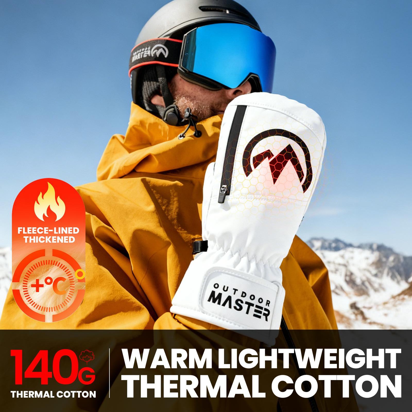 OutdoorMaster Moufles de ski adultes pour femmes et hommes, Gants de ski imperméables et coupe-vent, Gants de snowboard chauds d’hiver Blanc L