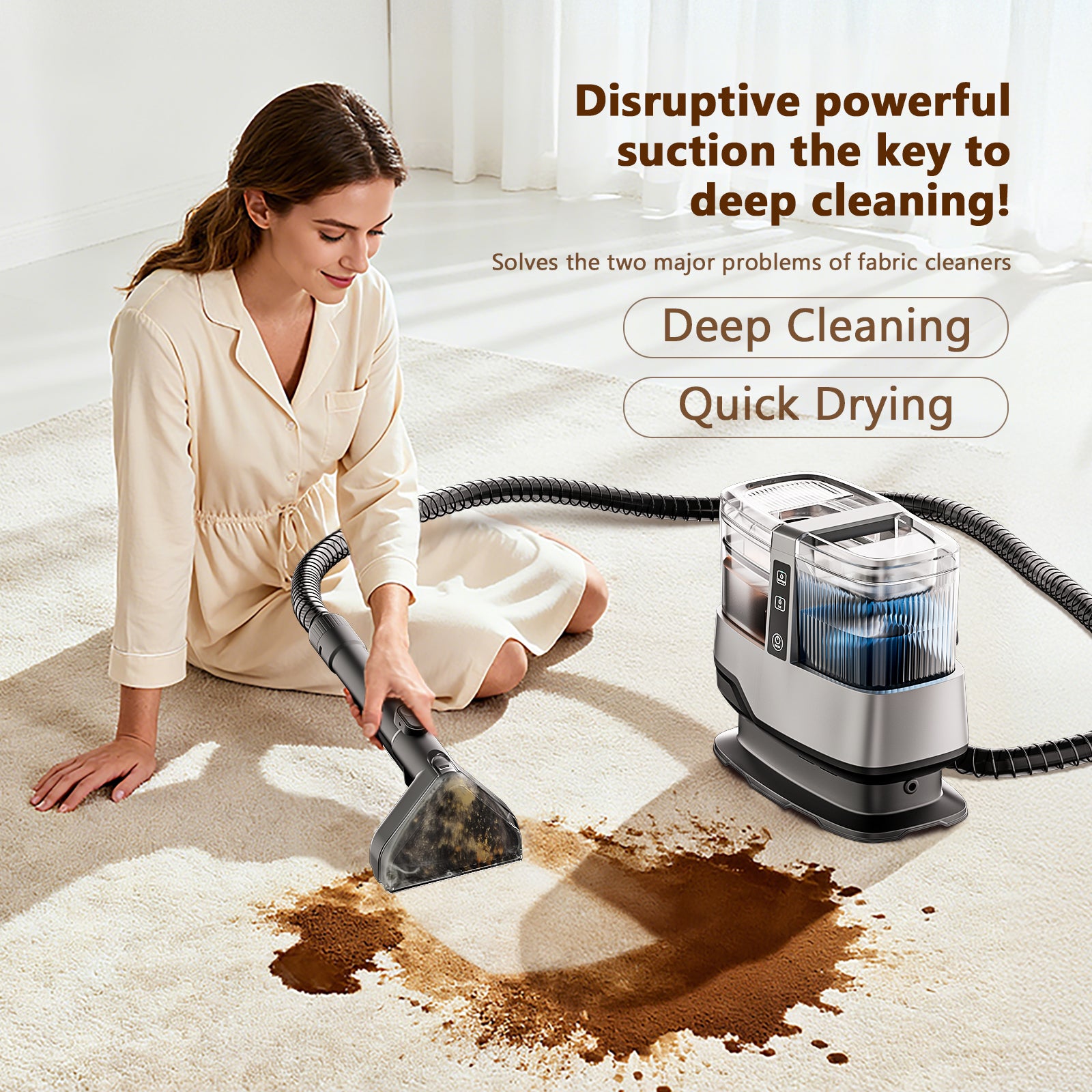 Omeser C688A machine nettoyeuse de tapis 600 W 17 kPa puissance d'aspiration nettoyage en profondeur des taches à main tissu humide canapé siège auto taches d'animaux