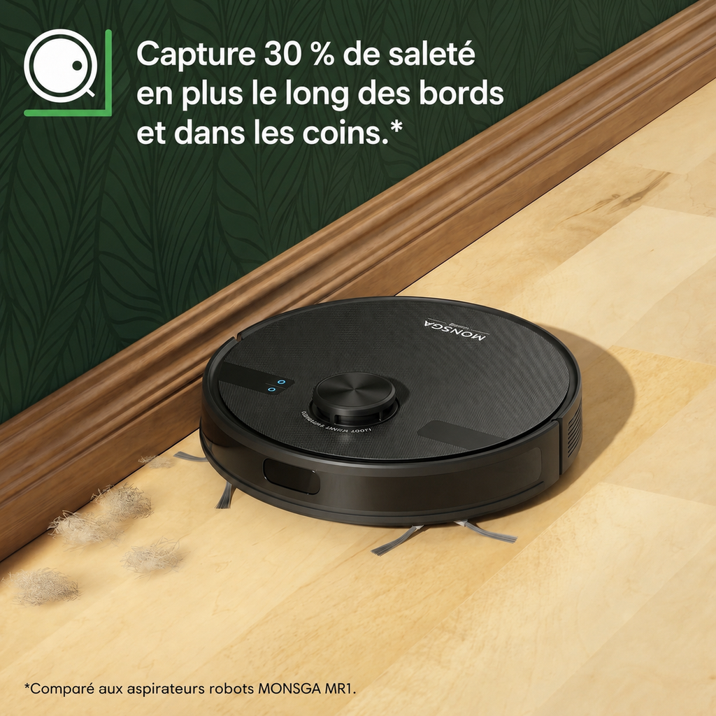 monsga MS1 Max Aspirateur robot laveur 2-en-1, 9000 Pa, station de vidage automatique 4,0 L, navigation LiDAR, autonomie 180 min, contrôle via application/télécommande/voix, pour sols durs et tapis