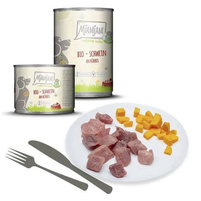 MjAMJAM Nourriture humide pour chien porc et citrouille bio naturelle 400 g