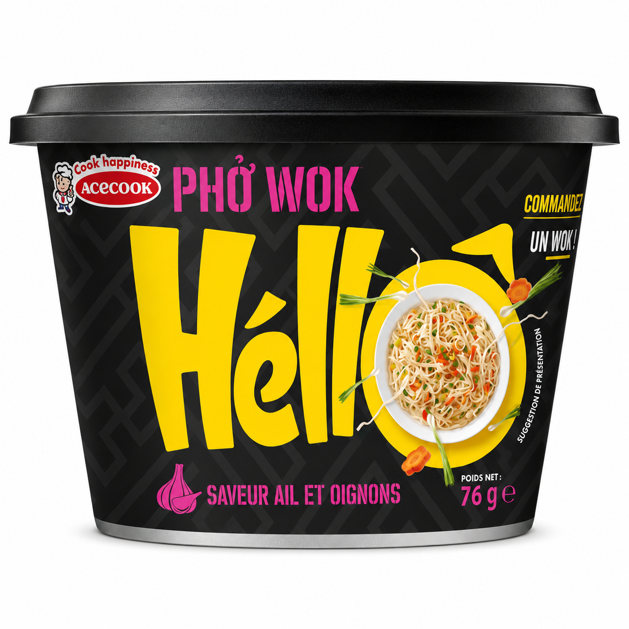 ACECOOK PhoWok Nouilles instantanées saveur ail et oignon - bol 76 g