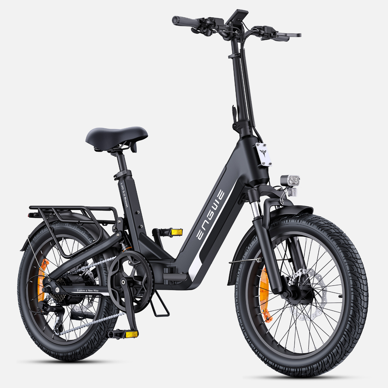 ENGWE L20 3.0 Boost Vélo électrique, Vélo électrique avec application, Batterie 48 V 13,5 Ah jusqu'à 135 km, Capteur de couple et freins hydrauliques, Pneus 20 x 3,0, Recharge en 2 h - Noir