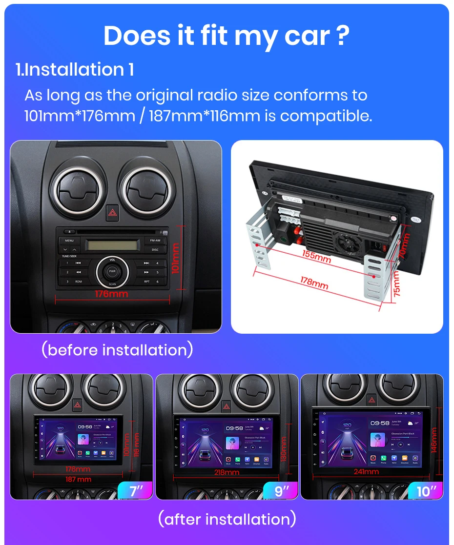 Junsun 8163 Series 2DIN Radio pour voiture 7 pouces, 2 Go de RAM + 32 Go de ROM