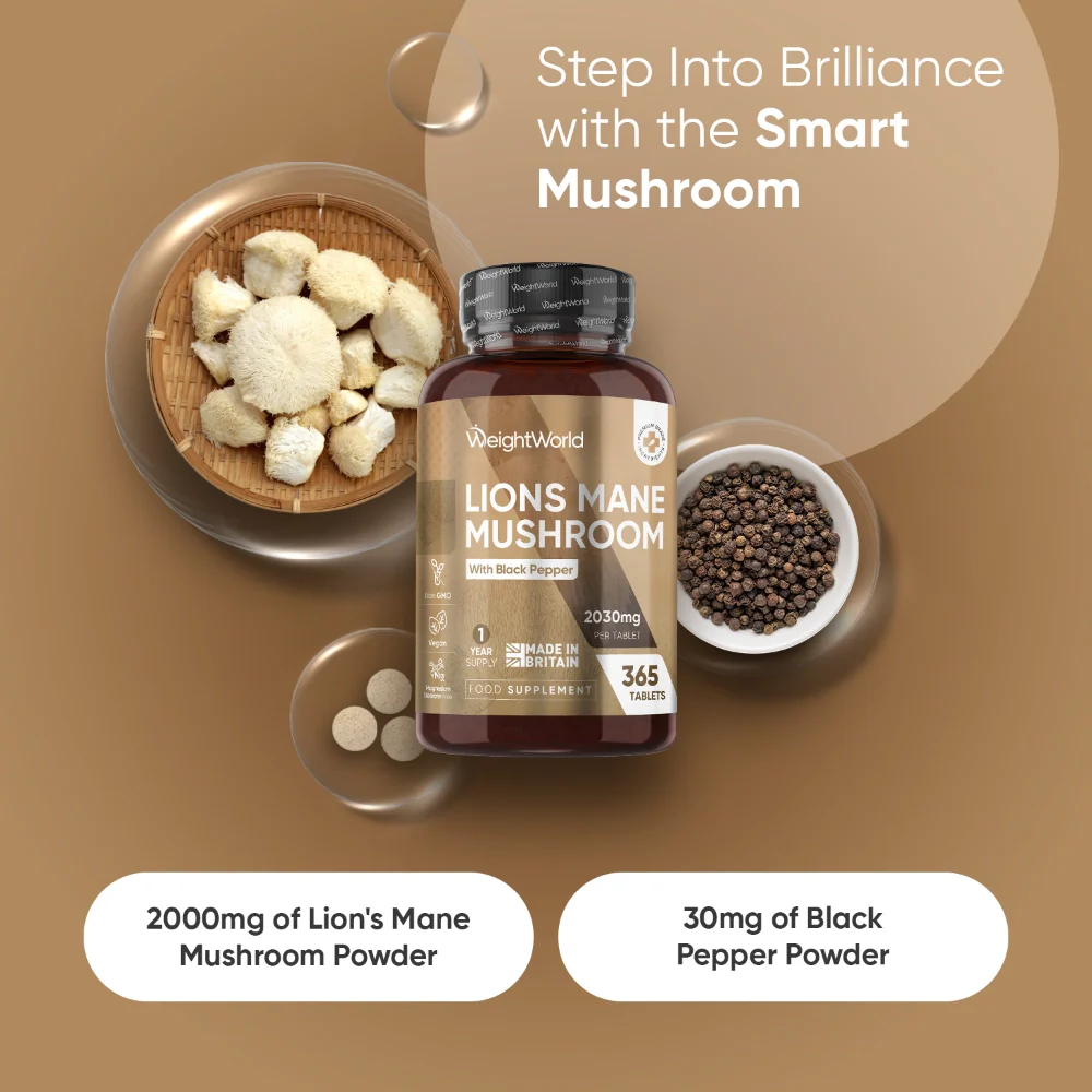 WeightWorld Extrait de champignon Lion's Mane 2000 mg - 365 comprimés