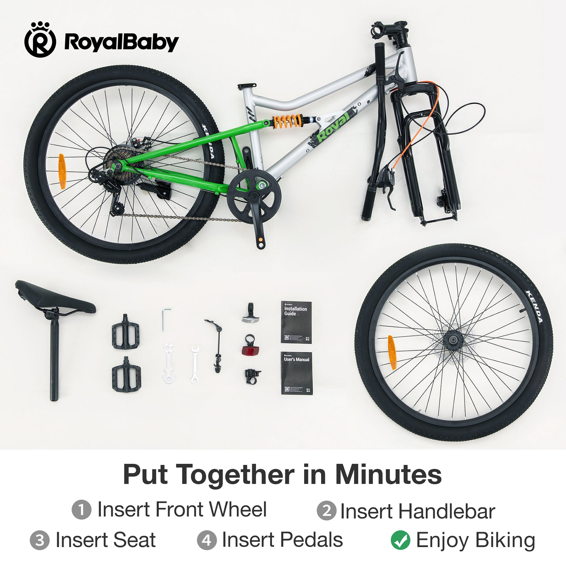 RoyalBaby Vélo pour enfants RS7 26 pouces Gris vert, Poids net 15,9 kg