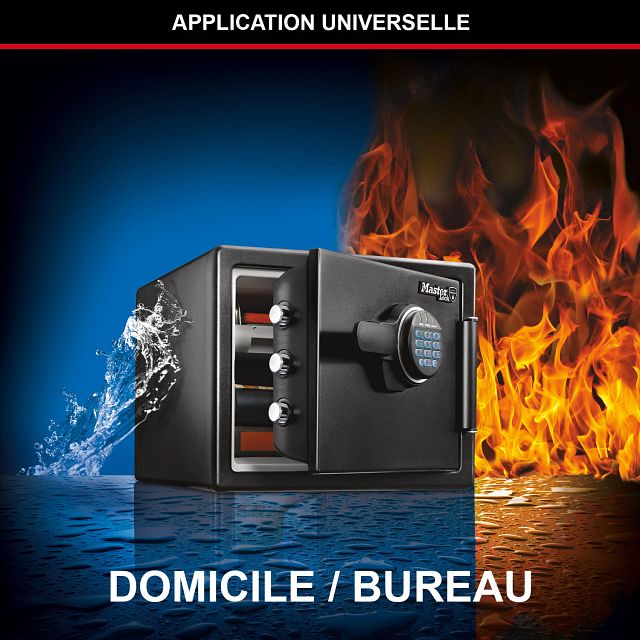 Master Lock Coffre-fort certifié résistant au feu et étanche, 22,8 L, 415 x 348 x 491 mm, combinaison numérique avec clavier rétroéclairé, pour la maison et les professionnels