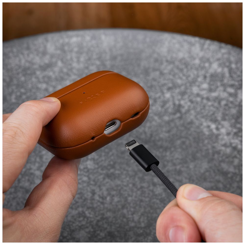 FIXED Étui en cuir avec support MagSafe pour Apple AirPods Pro 2/Pro 2 (USB-C) marron