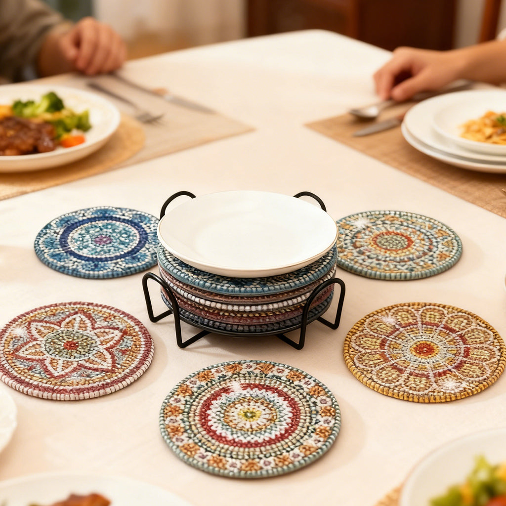 Ju7cer Lot de 6 sous-verres de peinture aux diamants (avec support) - Art de diamants mandala DIY | Fournitures de loisirs créatifs pour débutants adultes 10 × 10 cm (4 × 4 pouces)