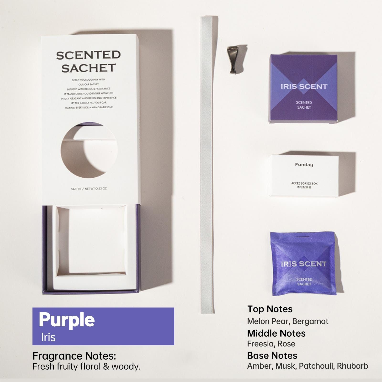 Zooly Ensemble de sachets parfumés pour voiture - Iris et herbe (Violet), 12 g, 1 ensemble