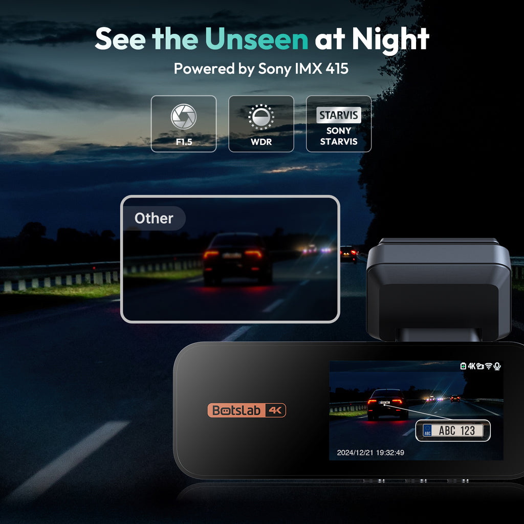 BOTSLAB Dashcam avant et arrière 4K, ultra grand-angle 170°, 4K+2K avec ADAS, vision nocturne, mode stationnement 24/7, capteur Sony STARVIS, WDR, Wi‑Fi 5,8 GHz, GPS intégré, enregistrement en boucle