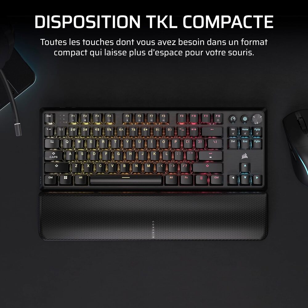 CORSAIR K70 CORE Clavier Gaming Mécanique (MLX Red) sans fil RGB TKL - AZERTY - Noir
