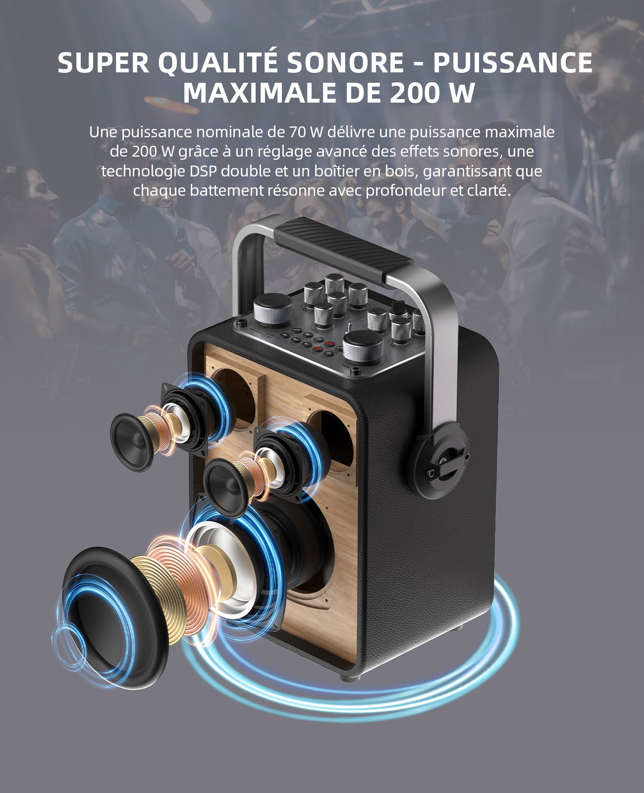 mlove Rangers D5 Machine à karaoké professionnelle 200 W avec 2 microphones sans fil, Bluetooth, Noir
