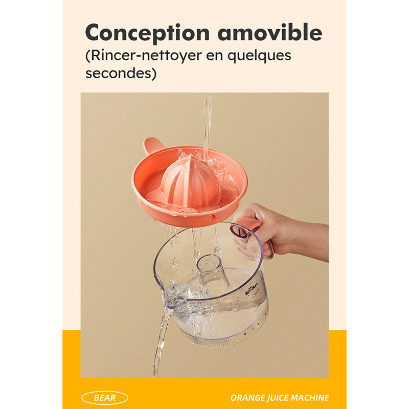 Bear CZJ-A04B1 Presse-agrumes, presse-à-jus portable pour la maison, séparateur de pulpe, 5 niveaux de pulpe réglables, large goulotte d’alimentation de 110 mm, presse citron et orange