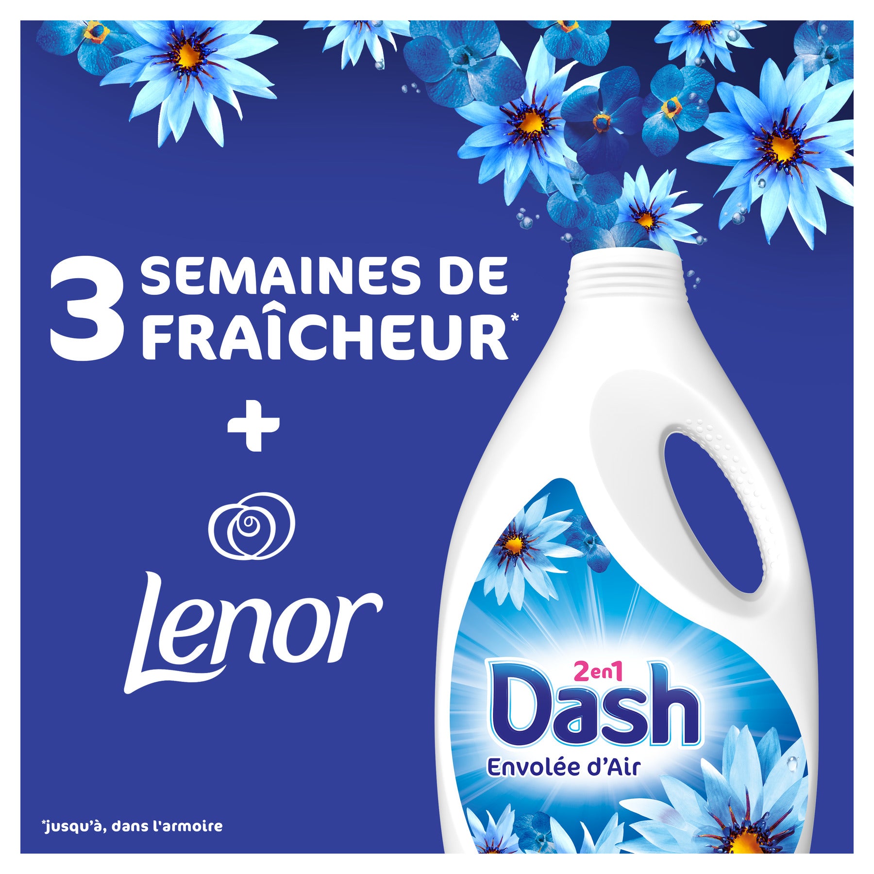 DASH 2en1 Lessive liquide Envolée d'Air Frais 70 lavages 3,15L