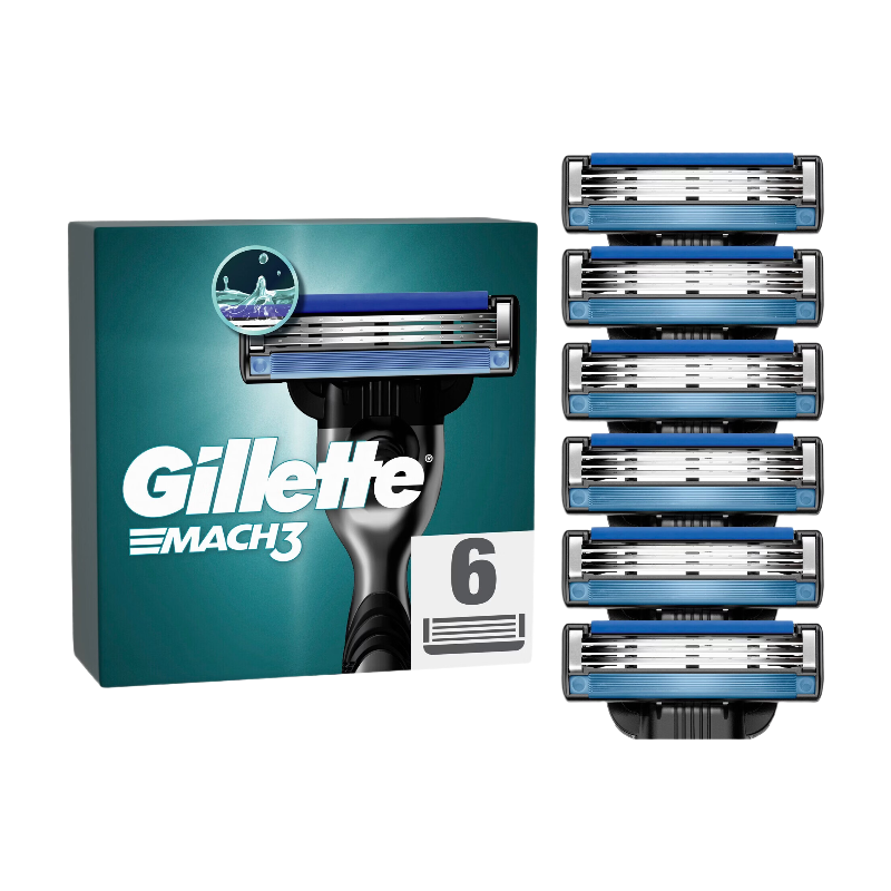 Gillette Mach3 Recharges De Lames De Rasoir pour Homme, À 3 Lames, 6 Recharges De Lames, Lames Plus Résistantes Que L’Acier