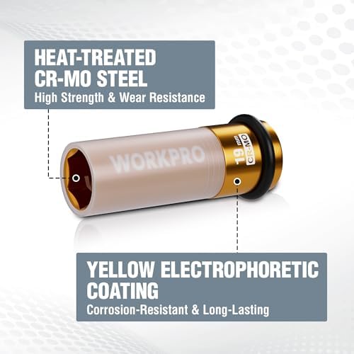 WORKPRO Douille de perceuse 1/2" jaune, protège-pneu, avec anse de gomme, 19 mm