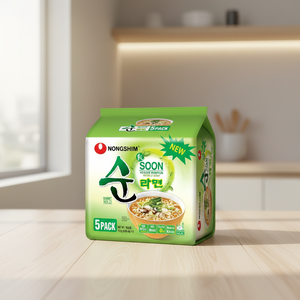 Nongshim Soon Veggie Ramyun Soupe de nouilles instantanées végétariennes - 5 x 112 g