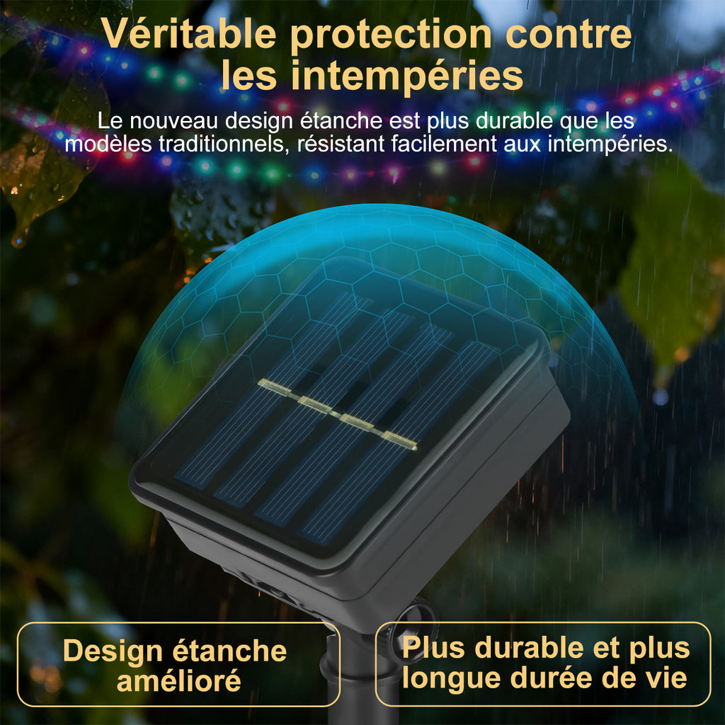 VIVREAL IL-CSL-BB01 Lot de 2 guirlandes lumineuses en fil de cuivre pour extérieur avec panneau solaire, 80 LED colorées, 8 modes d’éclairage - 7,6 m