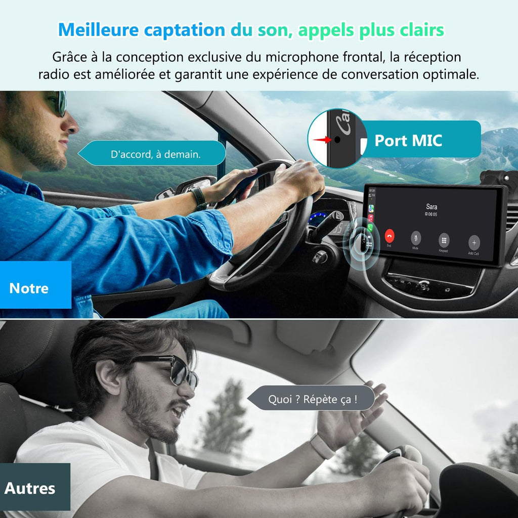 CARPURIDE stéréo de voiture portable, V92 Wireless Carplay & Android Auto, radio tactile 10,26 pouces 1080P HD avec BT 5.0, prise en charge Mirror Link
