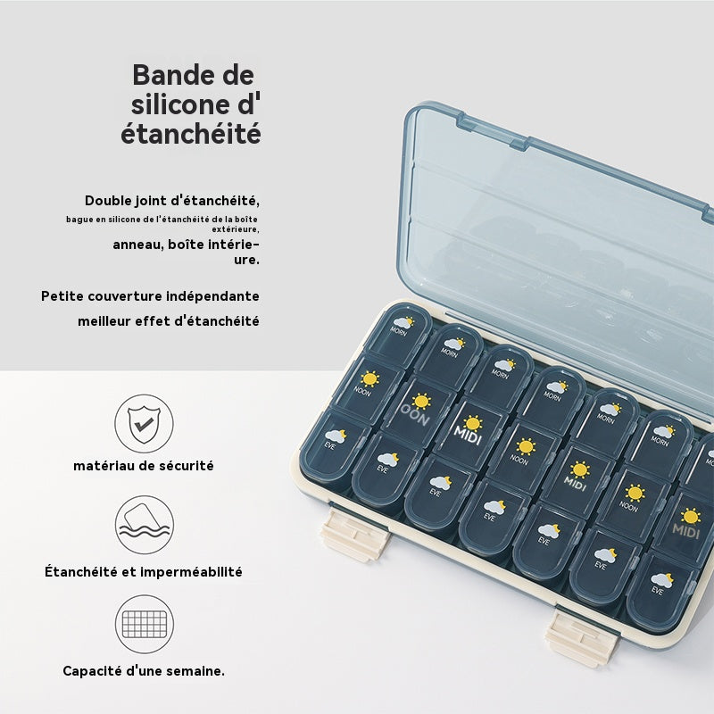 JORDAN & JUDY Organisateur de pilules hebdomadaire portable étanche de 21 compartiments - Bleu