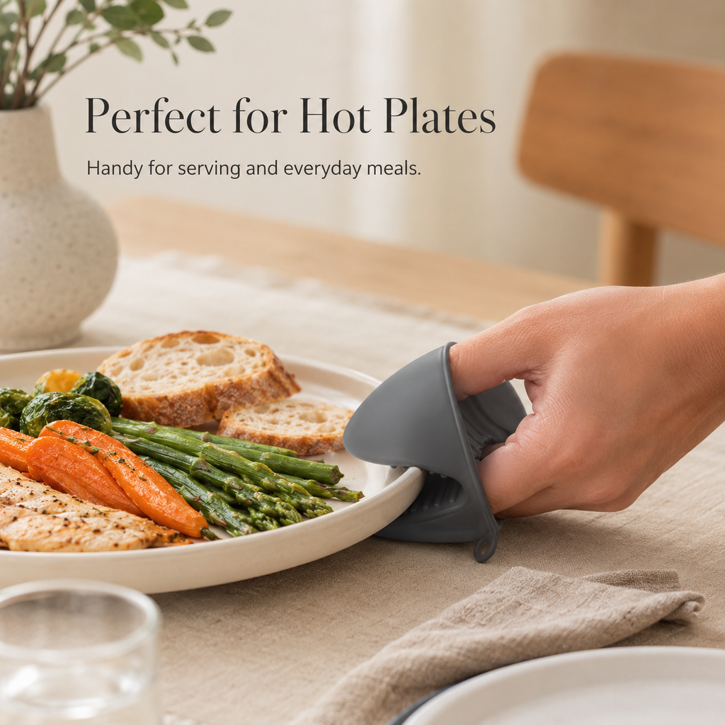PURECOOK Gants en silicone résistants à la chaleur, série | Gris | 3 paires de gants en silicone à ouverture en bec de poisson résistants à la chaleur