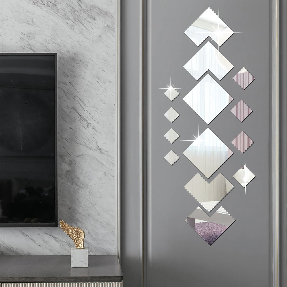 WhereHike Lot de 16 autocollants miroir en PVC, Autocollants miroir losanges emboîtables, Miroirs argentés multi-pièces