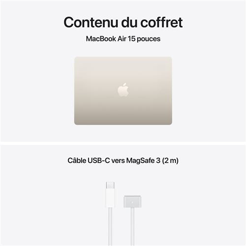 Apple MacBook Air 15 pouces (M4, CPU 10 cœurs / GPU 10 cœurs) 16 Go RAM, 256 Go SSD - Lumière stellaire, AZERTY